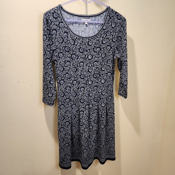 Max Studio Navy and White Quarter Sleeves fit and flare Casual dress size M - Picture 2 of 11